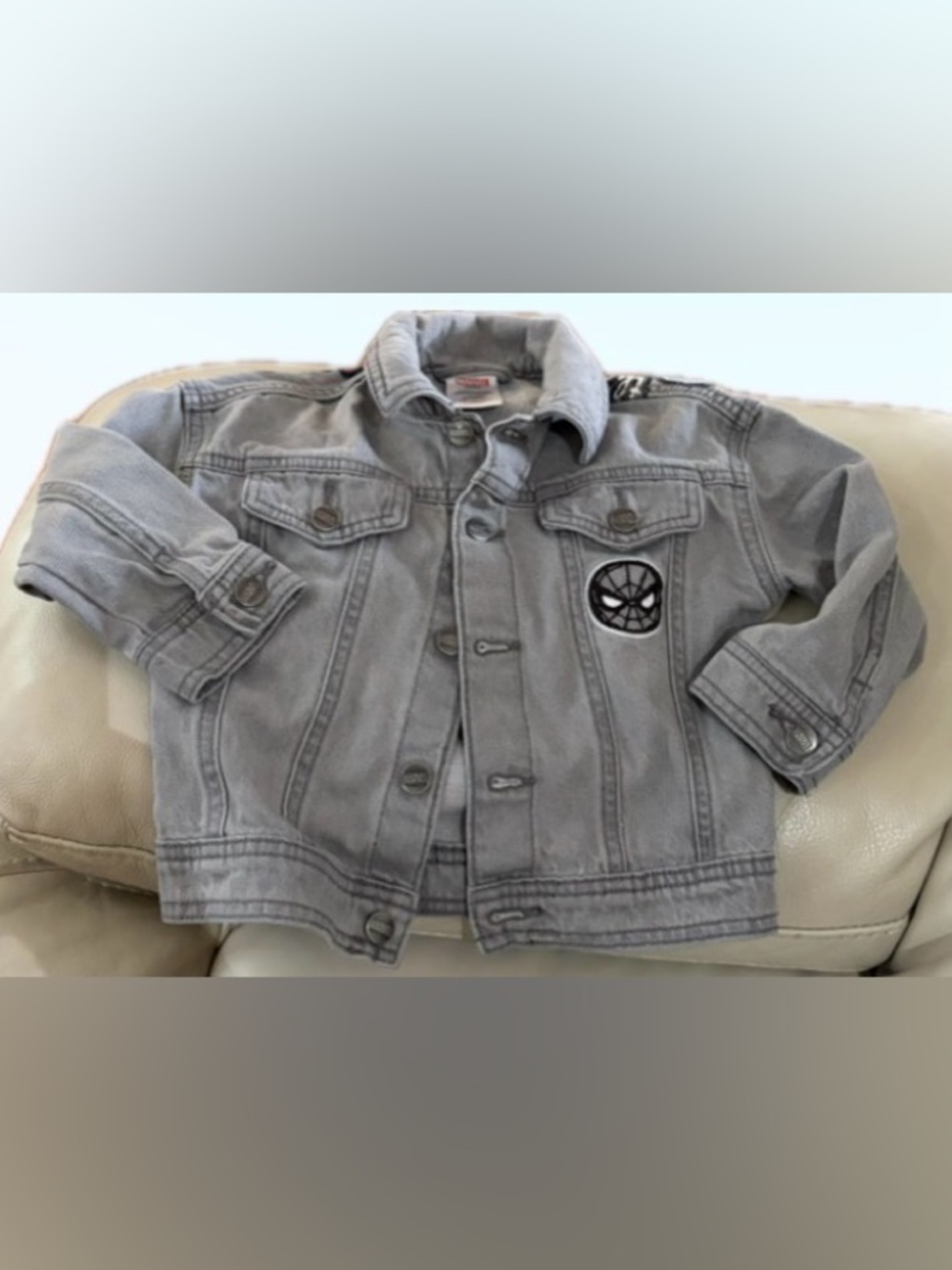 Marvel Kids' Gray Jean Jacket with Spider Emblem